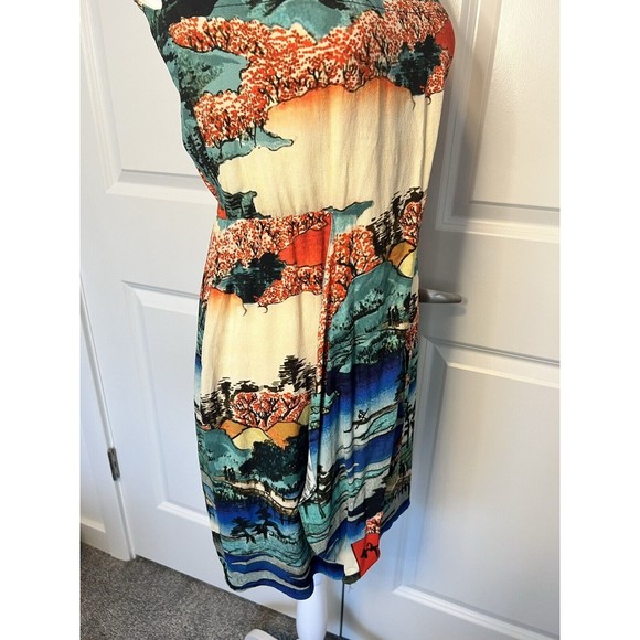 Carven Dress Asian Print Tie Wrap Scoop Neck Abstract Swoop Neck 36 8 / 10 - Picture 5 of 16